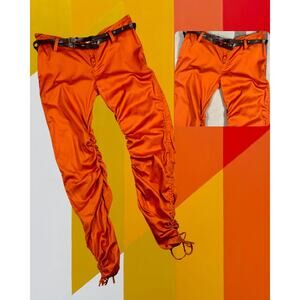 Volup Vintage 80s 90s Beware Orange Pegged Side Tie Low Rise Belted Pants XL